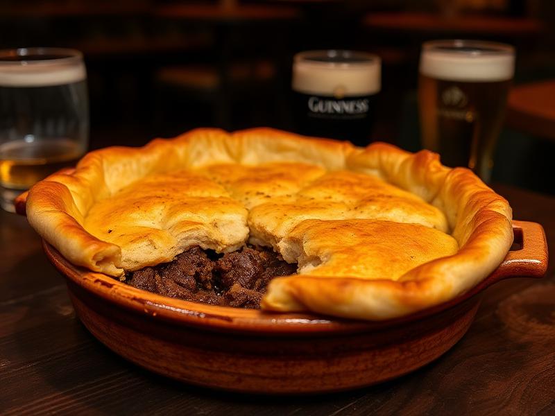 Beef and Guinness Pie — slow-braised Irish beef in rich stout gravy with golden shortcrust pastry